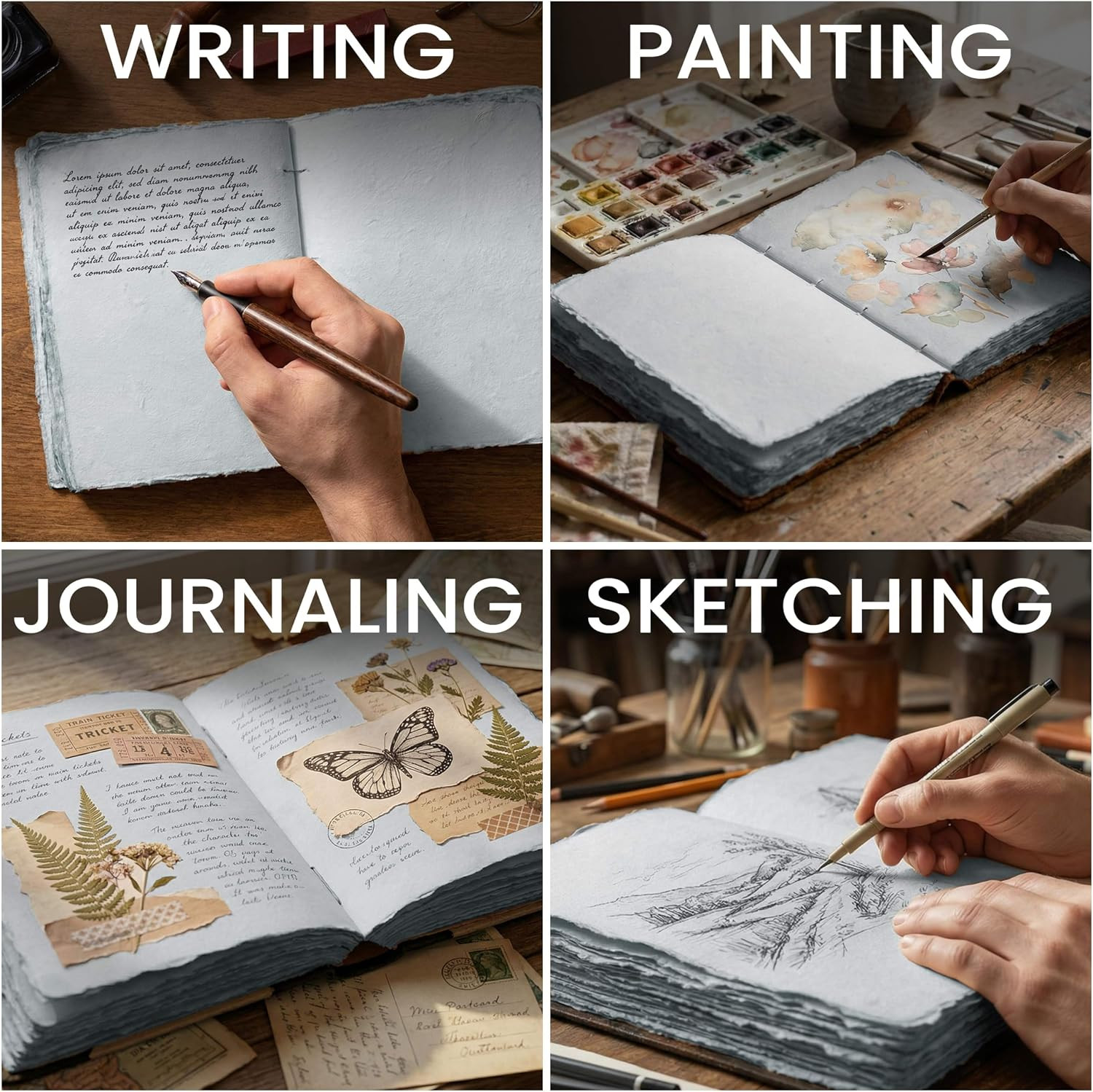 Rustic Vintage Leather Bound Journal – 200 Pages Handmade Antique Deckle Edges W