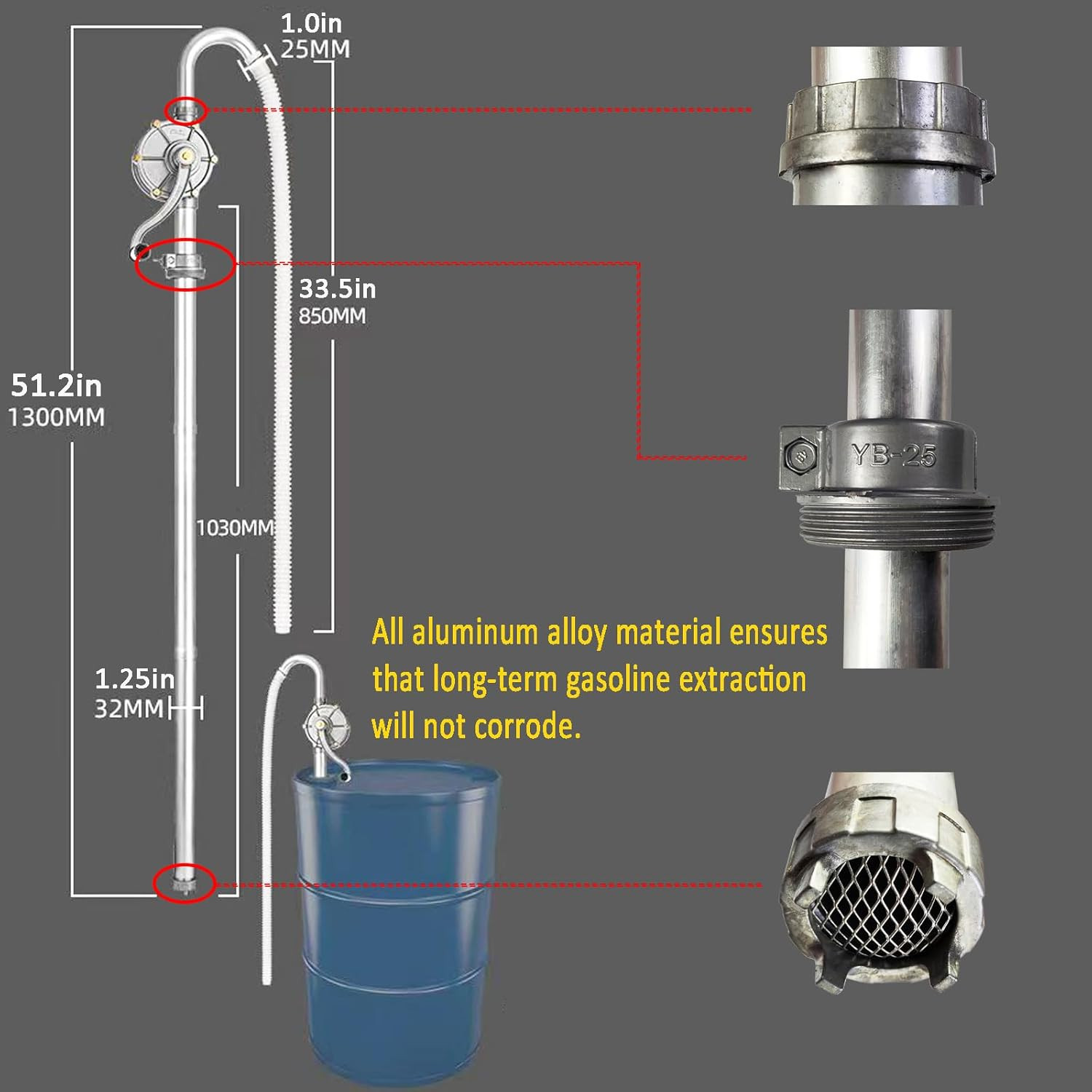 55 Gallon Drum Pump, Barrel Pump for Gasoline, Engine Oil, Diesel Fuel, Kerosene