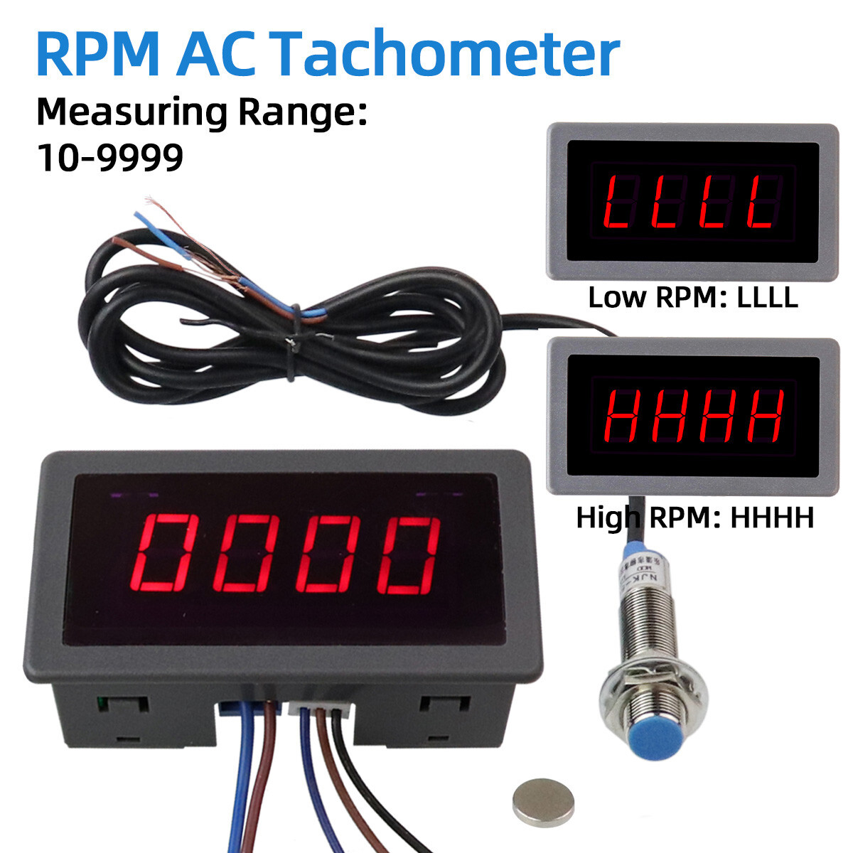 AC 110V-230V High Precision Digital LED Motor Speed Tachometer Anti-jamming Hall
