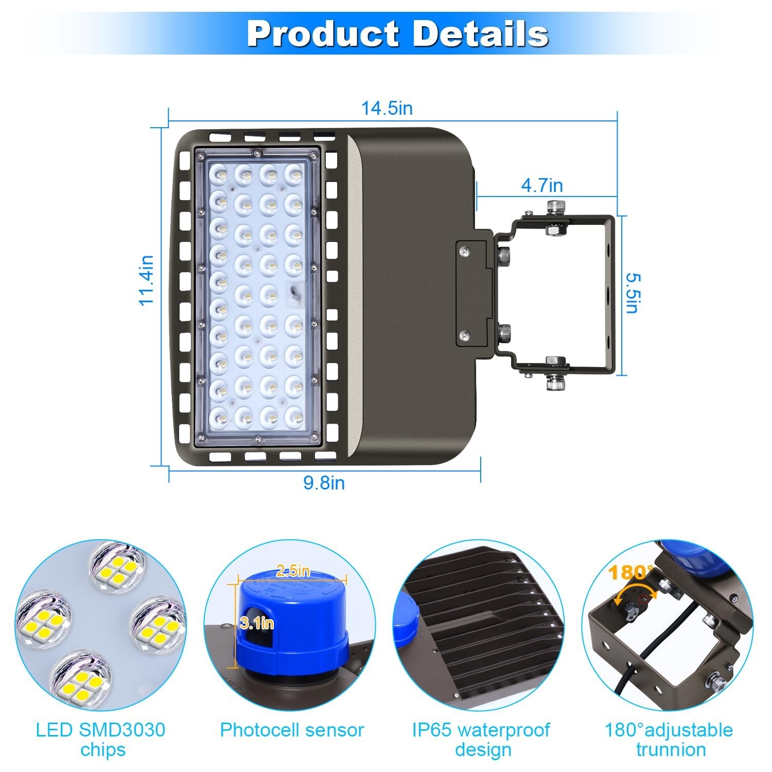 150W LED Parking lot Light, 22500LM 5000K Dusk to Dawn Wall Mount | 600W Equi…