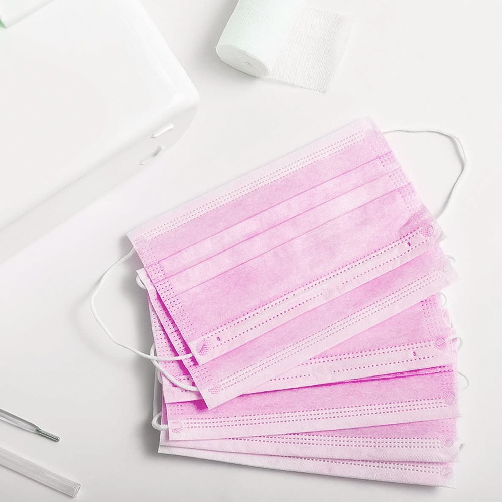 Case of 100 Boxes (5000Pcs) – Pink Disposable Face Masks 3-Ply Earloop Cover