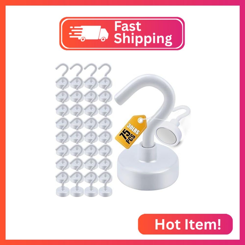 DIYMAG Magnetic Hooks 75pcs 30lbs Cruise Essentials 2026 Magnet Hook White