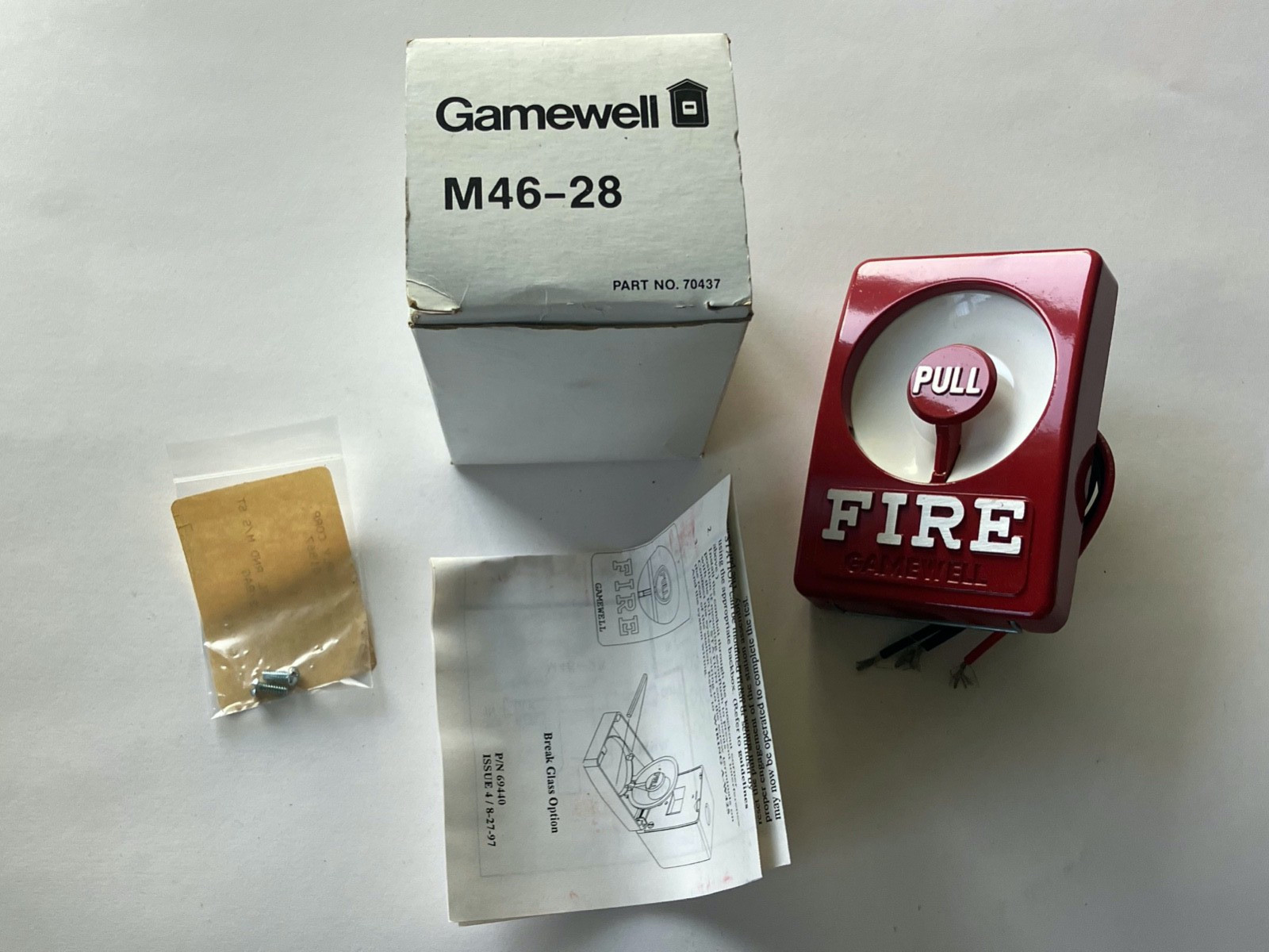NEW Gamewell M46-28 Fire Alarm Pull Station Includes Manual & Screws NO BackBox