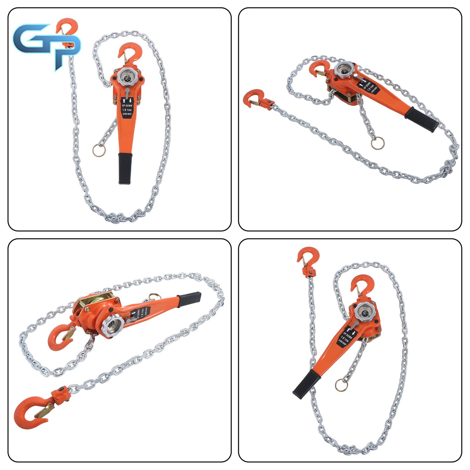 Heavy Duty G80 Chain 1-1/2 Ton 10FT Come Along Manual Lever Chain Hoist