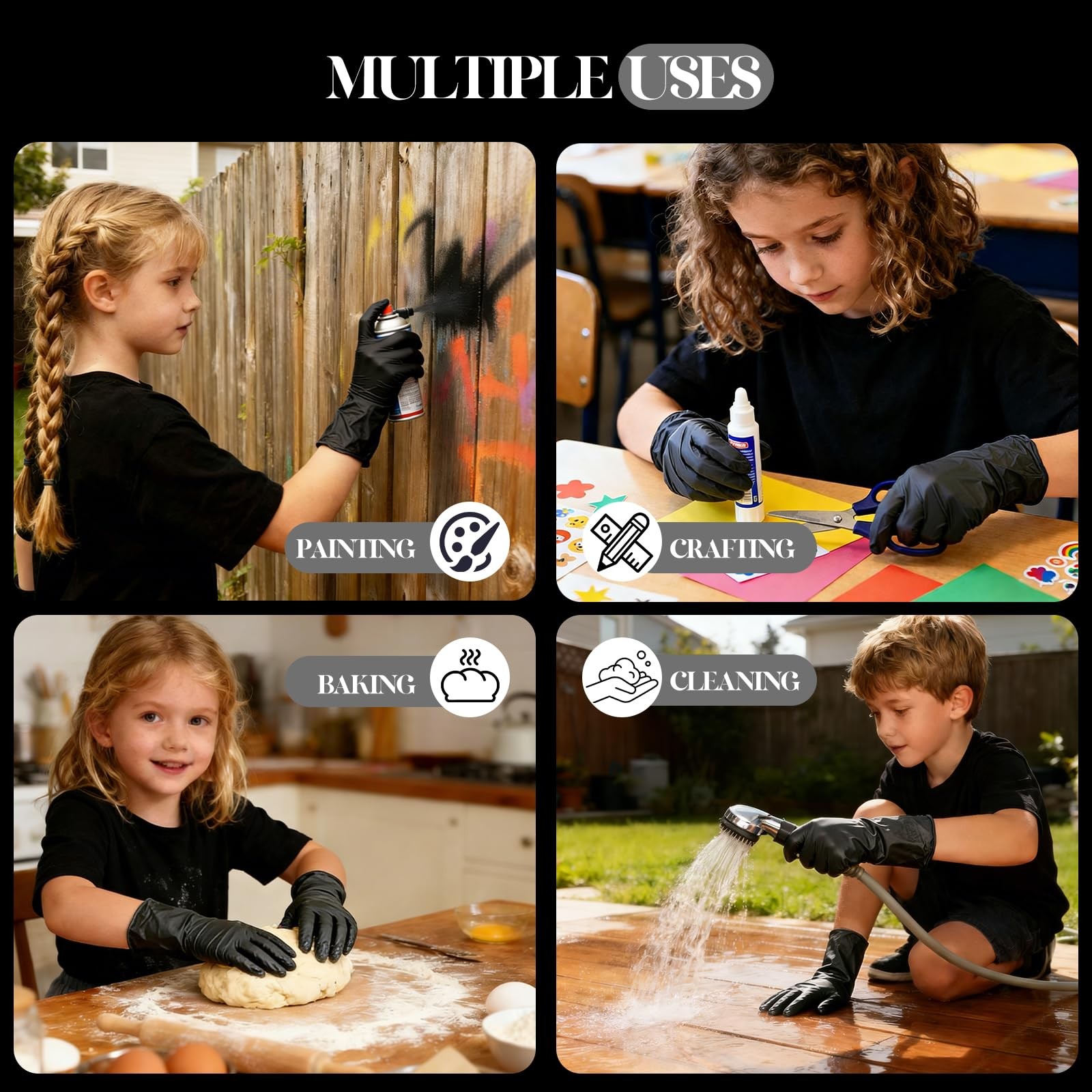 Xandoval Kids Nitrile Gloves for 6-10 Years, 5Mil Black Small, of 50pcs