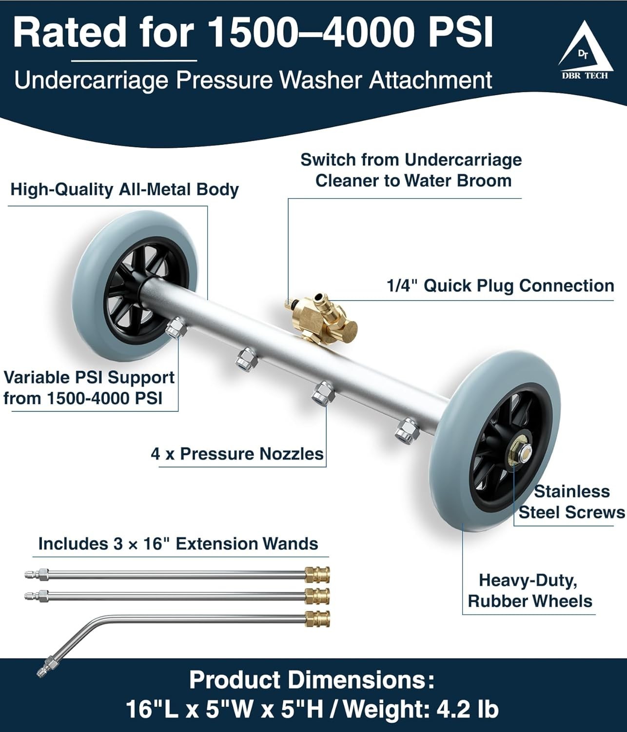 DBR Tech® Undercarriage Pressure Washer Attachment & Water Broom | 1500-400