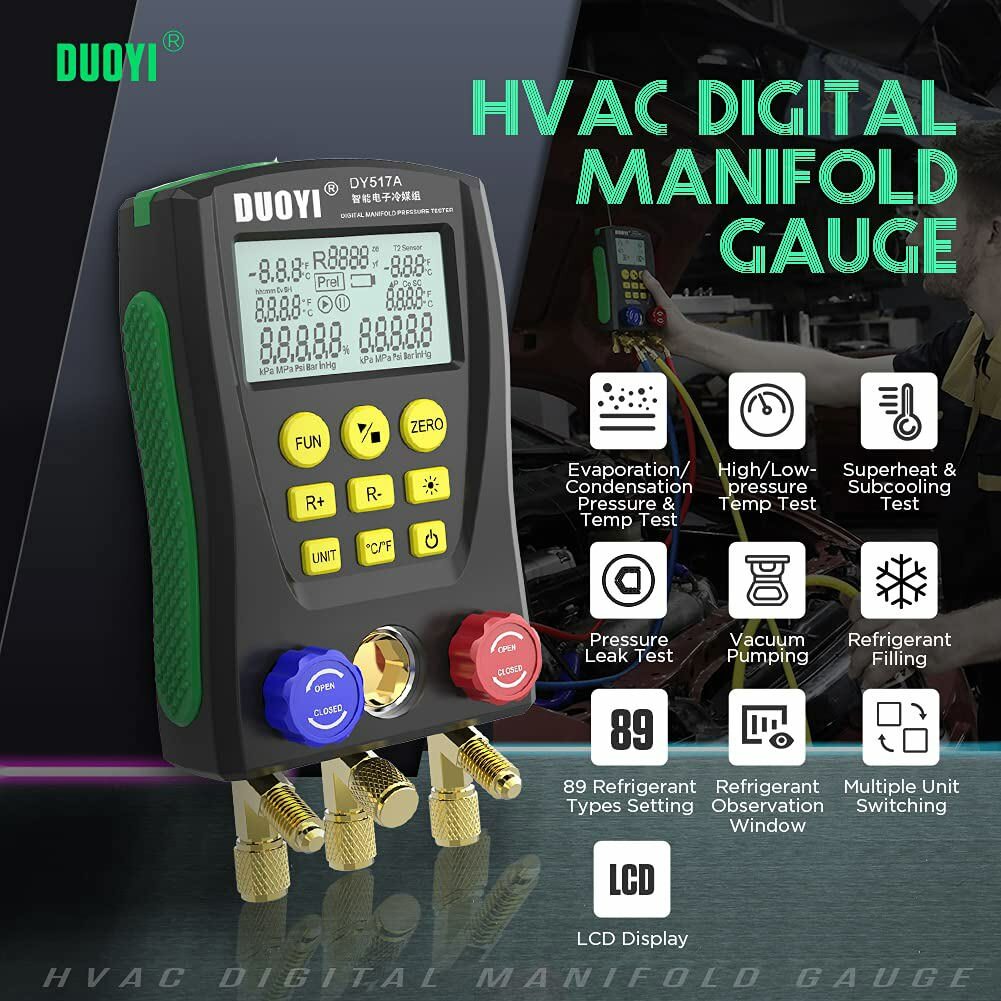 Digital Refrigeration HVAC Vacuum Pressure Temperature Tester Manifold Gauge Kit