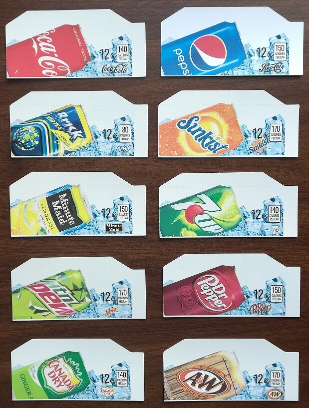 (10) Dixie Narco 501e 12 oz «CAN» Vend Labels – Flavor Strips -VARIETY PACK