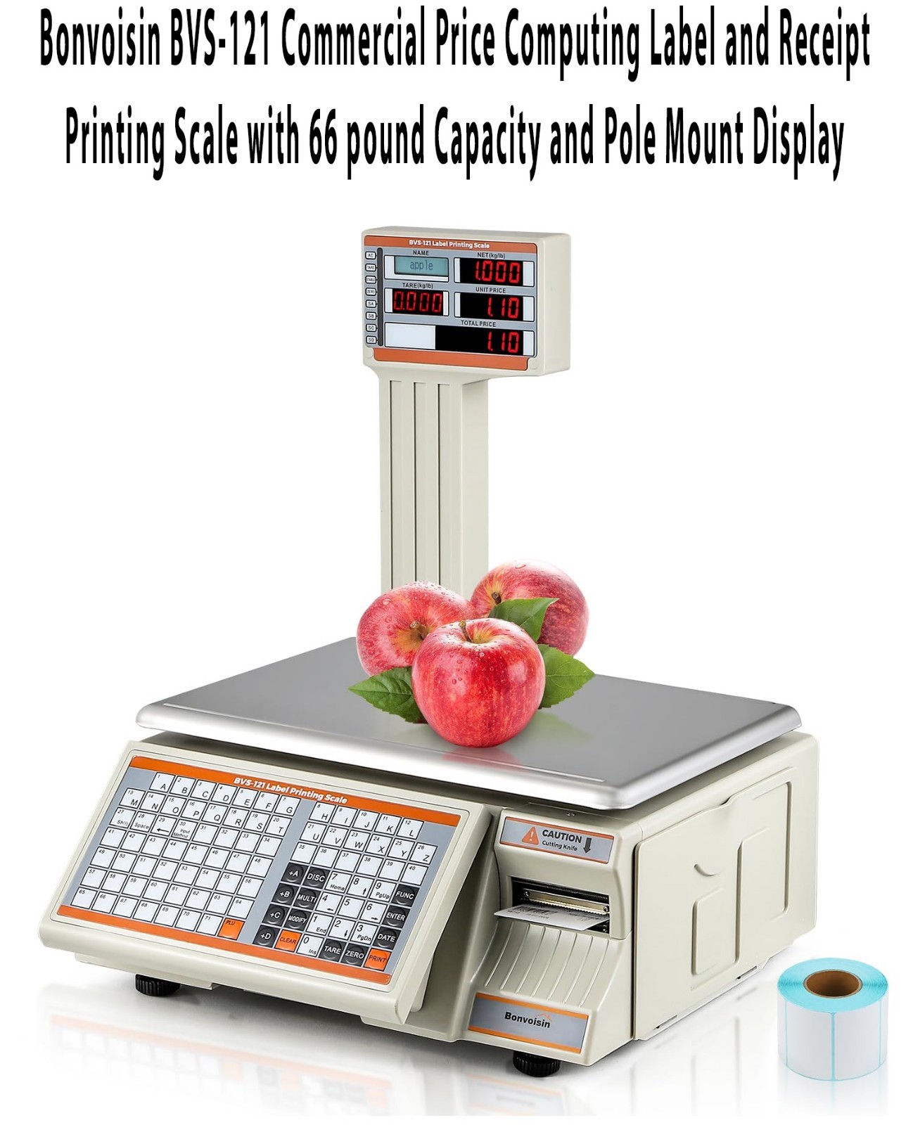 Bonvoisin BVS-121 Price Computing Label Printing Scale-66lbs Cap-Pole Display