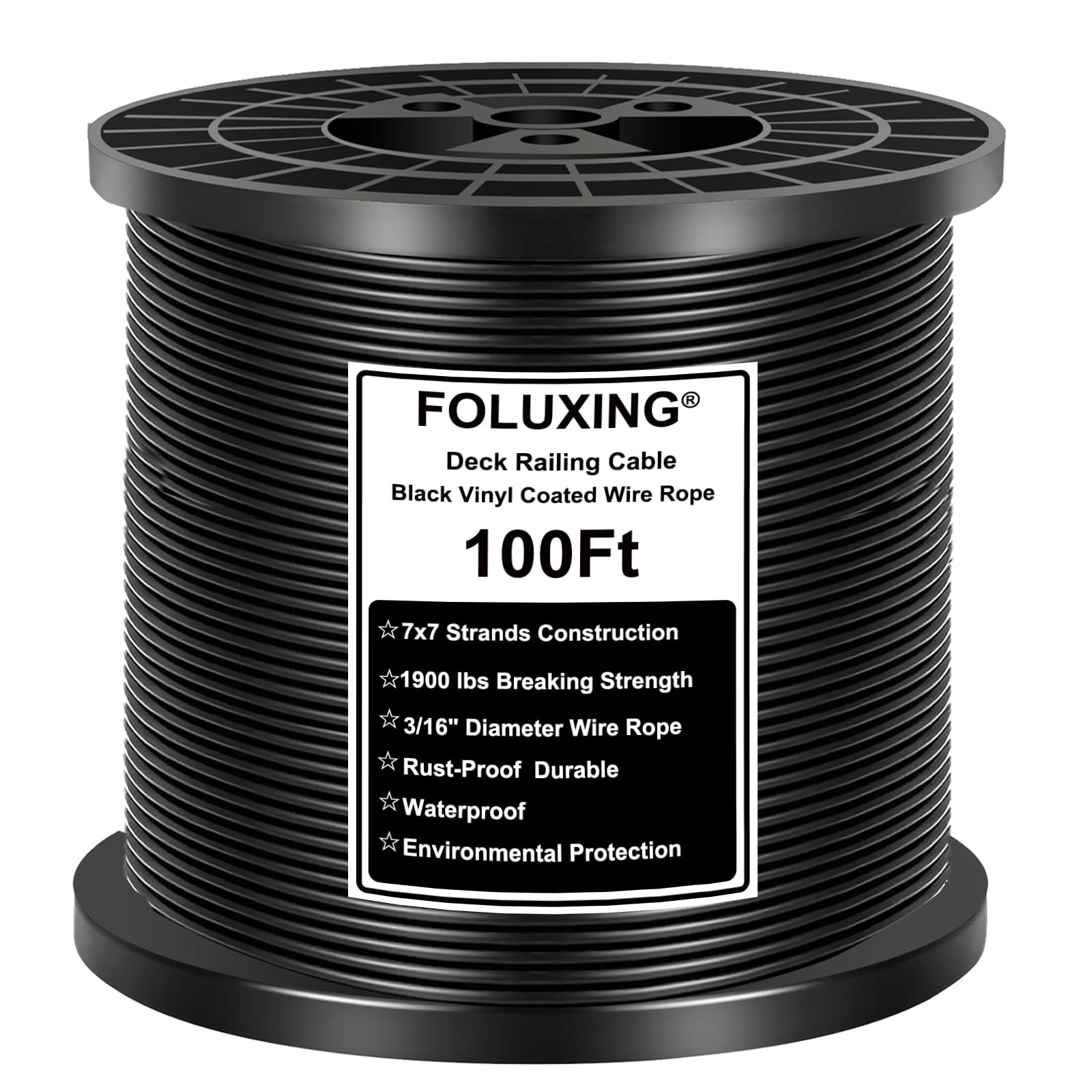 100FT 3/16 Black Vinyl Coated Wire Rope, Black Aircraft Cable for Deck Railin…