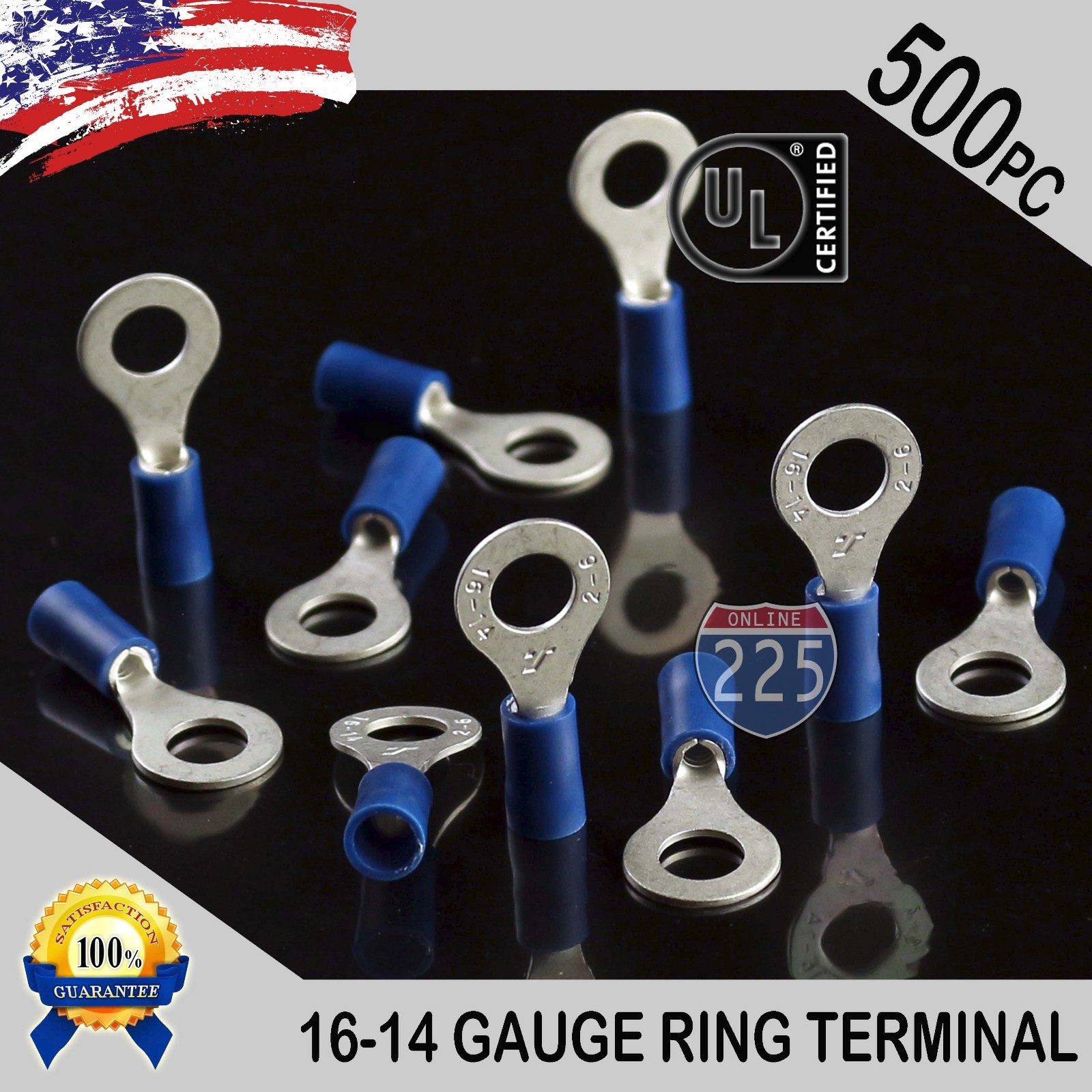 500 PACK 16-14 Gauge 5/16″ Stud Insulated Vinyl Ring Terminals Tin Copper Core