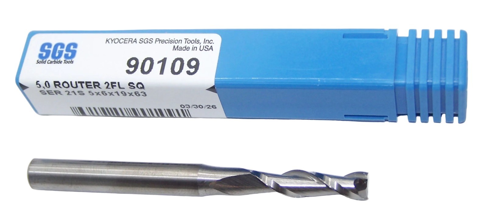 90109 Kyocera SGS 5.00mm Carbide 2 Flute Up Cut Wood Router End Mill .1969″ Dia