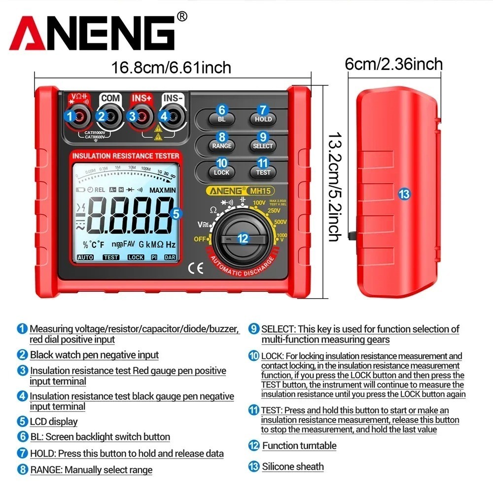High Precision Insulation Resistance Meter Low Battery Warn Automatic Discharge