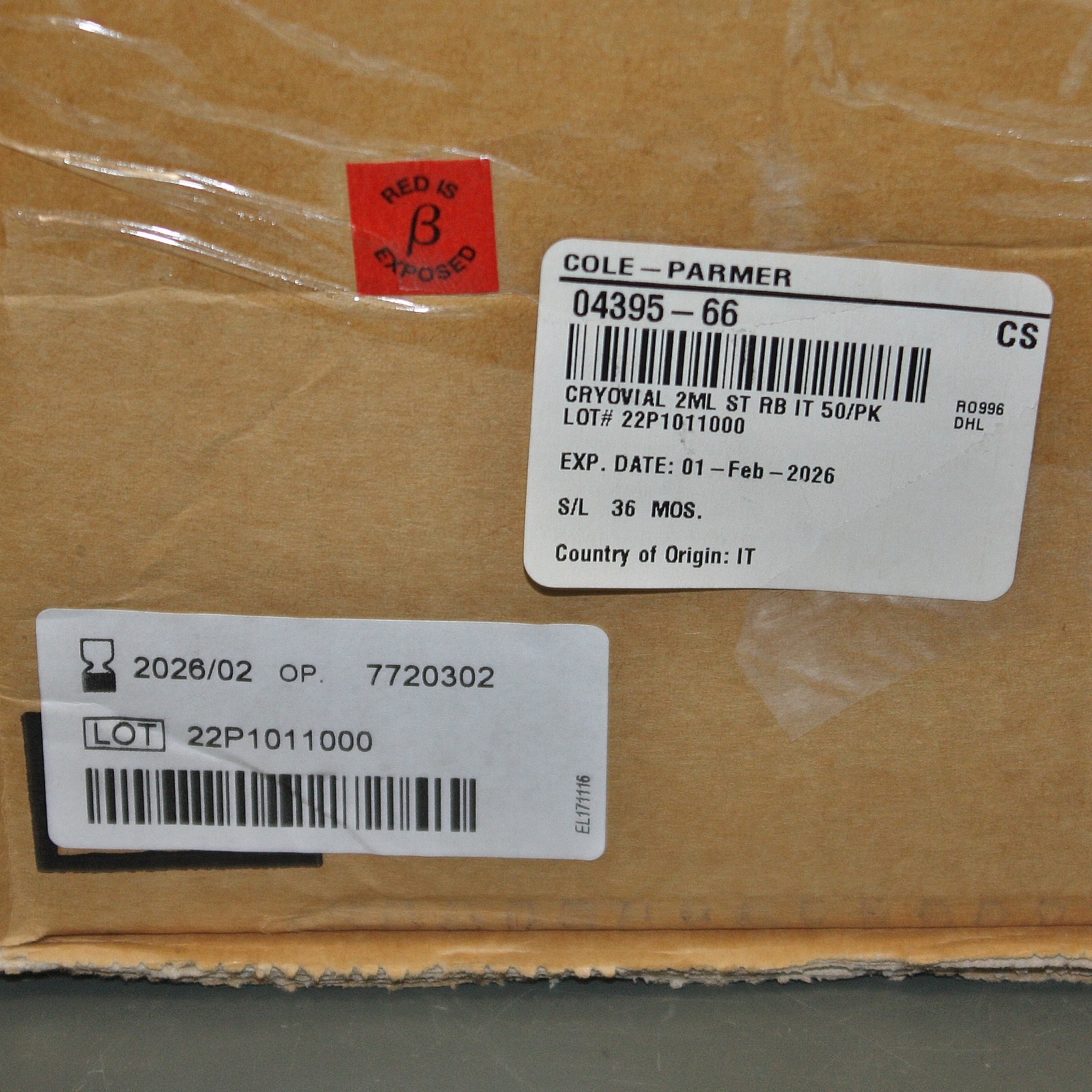EXPIRED 02/2026 – (4000) Cole Parmer Cryogen Vials 04395-66, 2 mL, Cryovial Tube