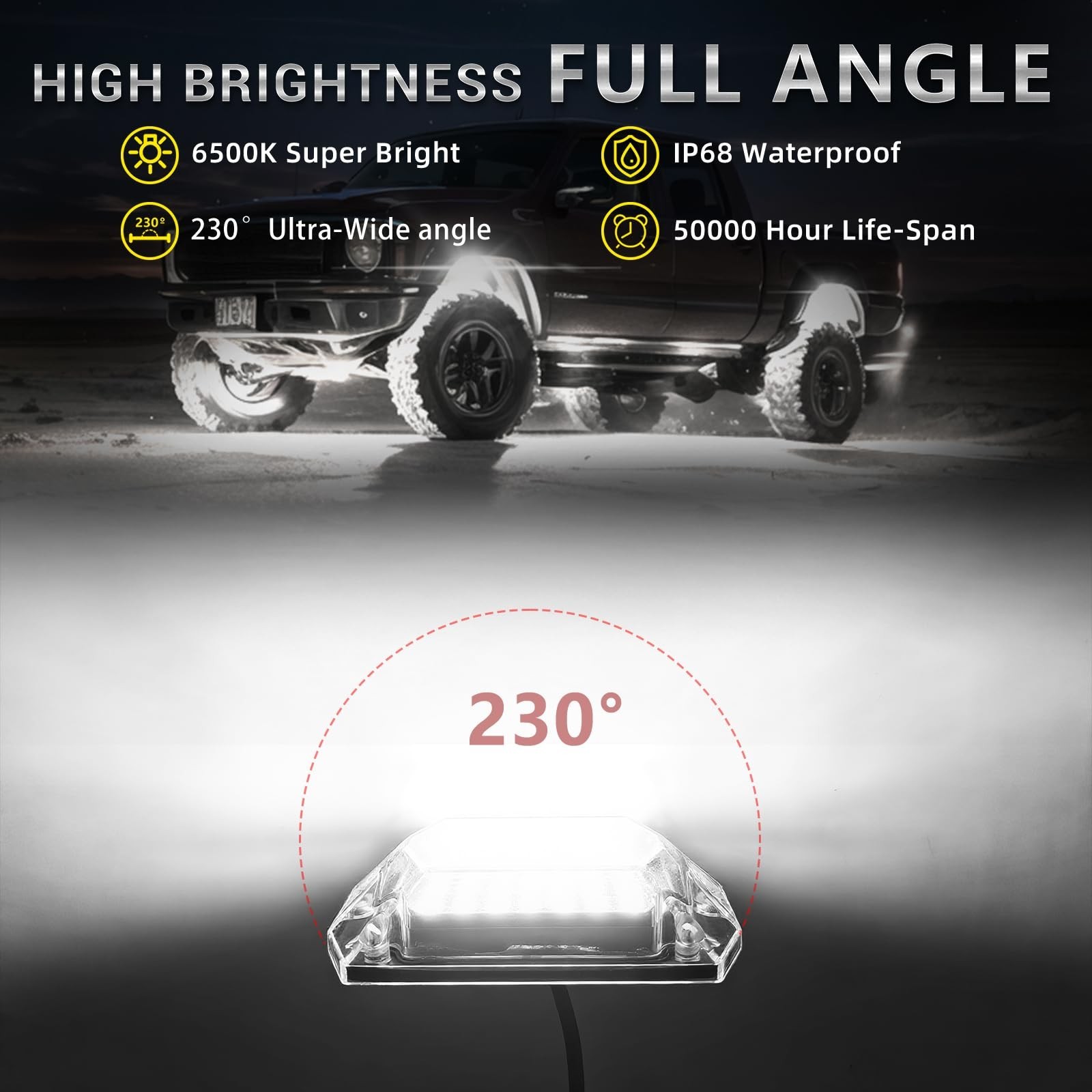 16 Pods Full Angle Pure White LED Rock Lights with Extension Wires, IP68 Wate…