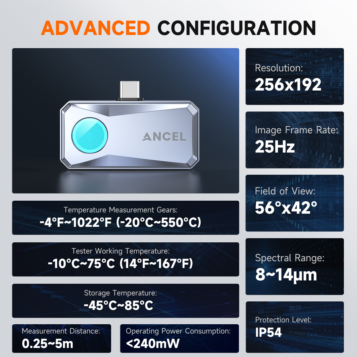 ANCEL IR101 256×192 Pixels Thermal Imaging Camera for Android USB-C Phones