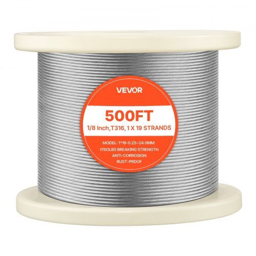 1/8 Inch Wire Rope, 500 ft Length, 316 Stainless Steel Wire Cable with Cutter, 1