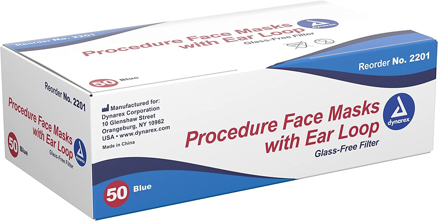 Dynarex 2201 Procedure Face Mask with Ear Loop Blue (Box of 50)