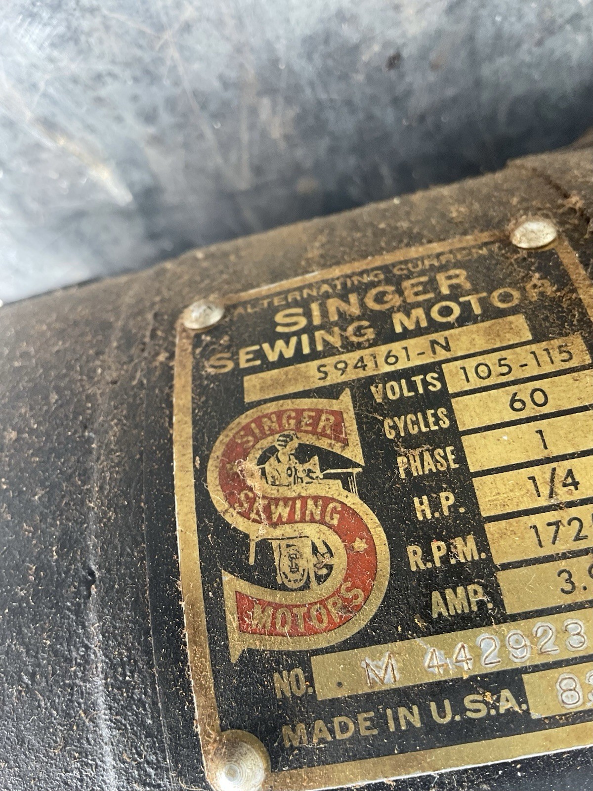 SINGER INDUSTRIAL SEWING MOTOR S94161-N VINTAGE WORKS 115V