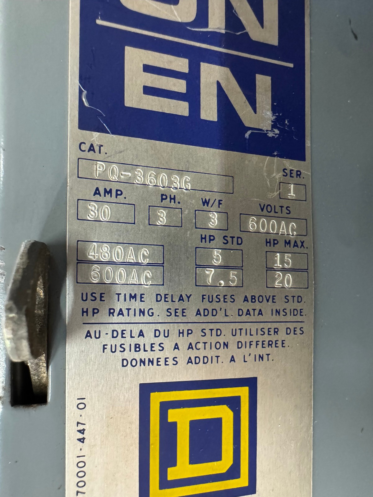 SQ.D Schneider PQ3603G 30A 600V I Line Buss Plug Switch *GUARANTEED*