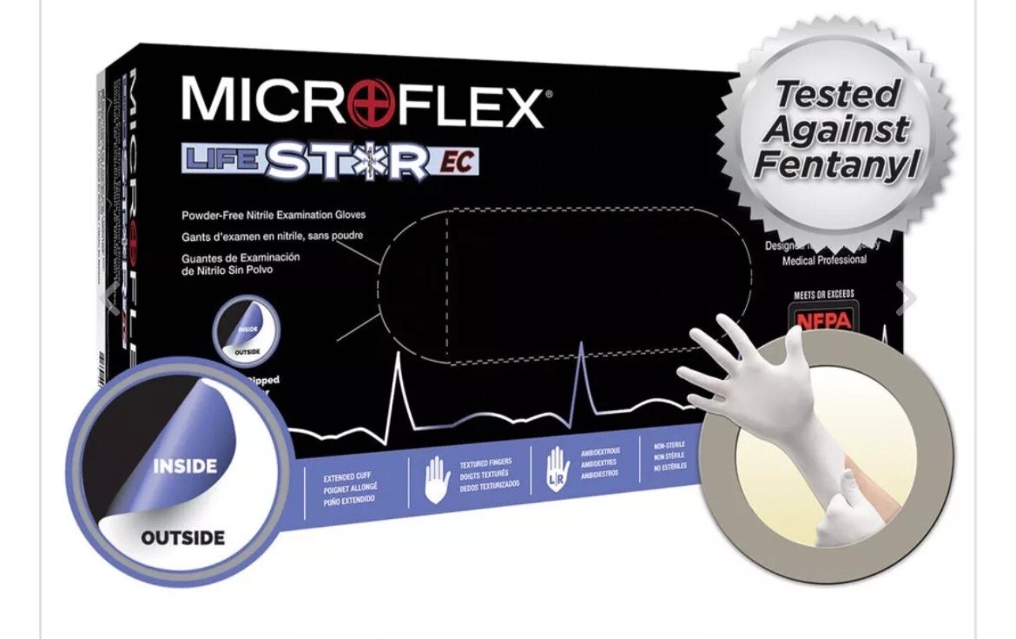*100-Gloves* Ansell MicroFlex LIFESTAR EC PF Dual Layer Extended Cuff LSE-104-M