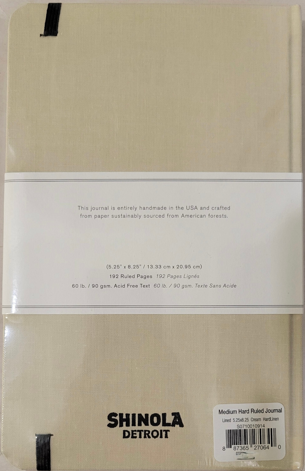 Shinola Detroit Medium Hard Linen Ruled Journal Cream 5.25×8.25 192 Ruled Pages