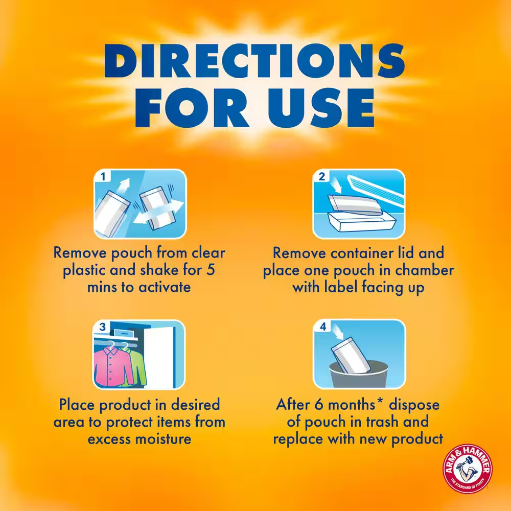 (2 pack) Arm & Hammer Storage Moisture Absorber and Odor Eliminator, 10.5 oz.
