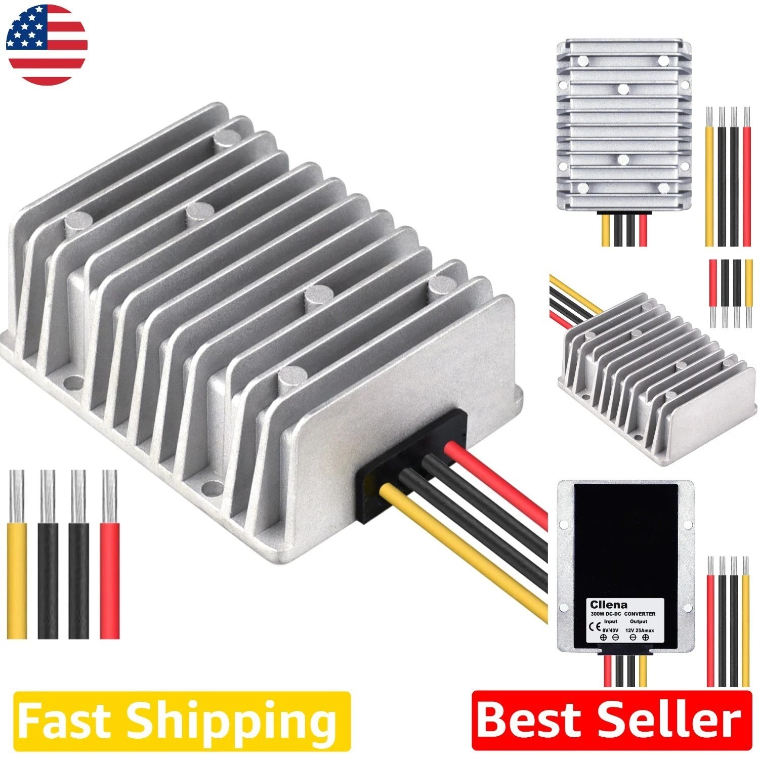 DC 8-40V to 12V 25A 300W Step Up/Down Regulator, Waterproof, High Efficiency