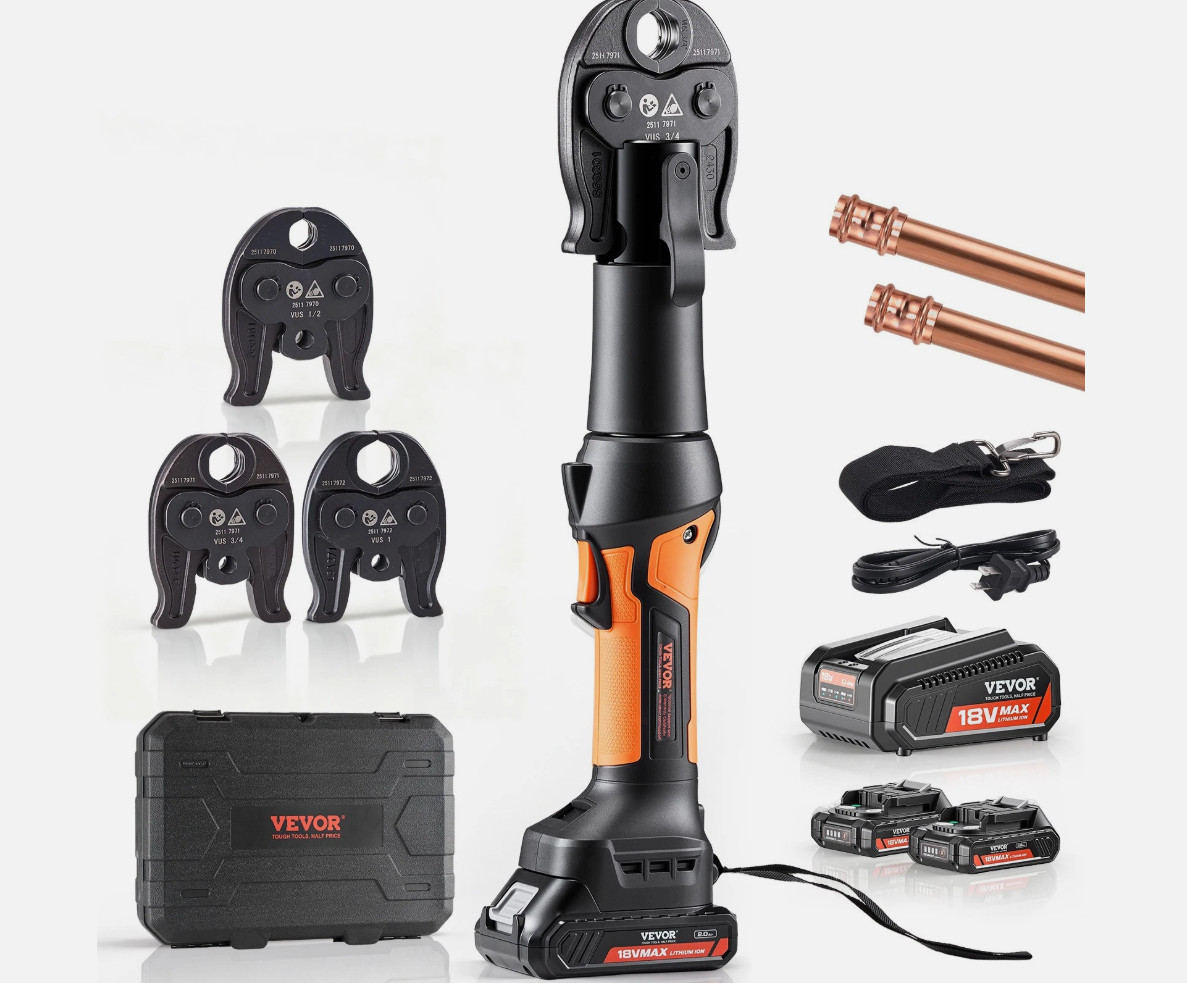 VEVOR Press Tool 18V Electric Pipe Crimping Tool for 1/2″ 3/4″ 1″ Copper Pipes