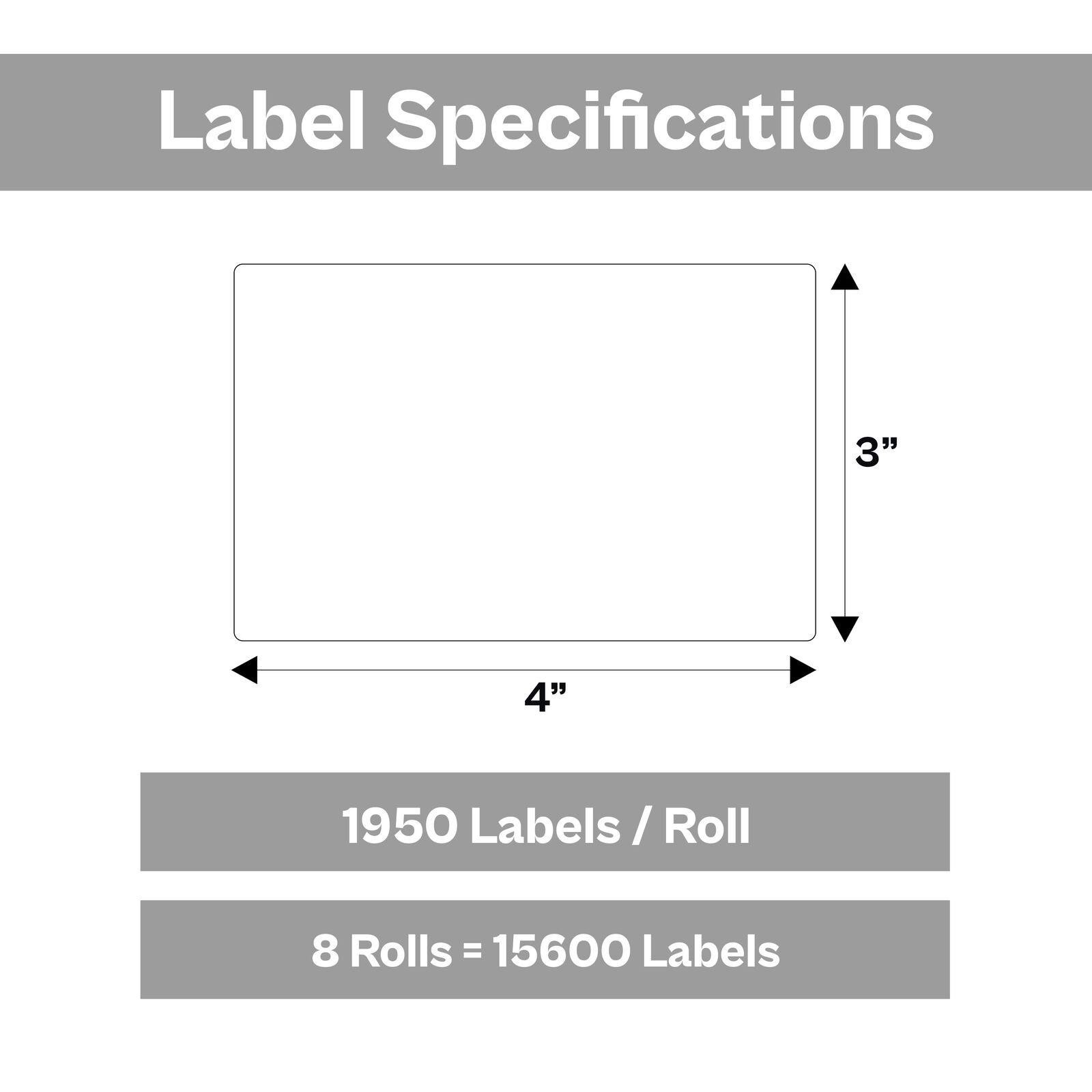 4″ x 3″ Shipping Labels, White Direct Thermal Labels, No Ribbon Required 8 Rolls
