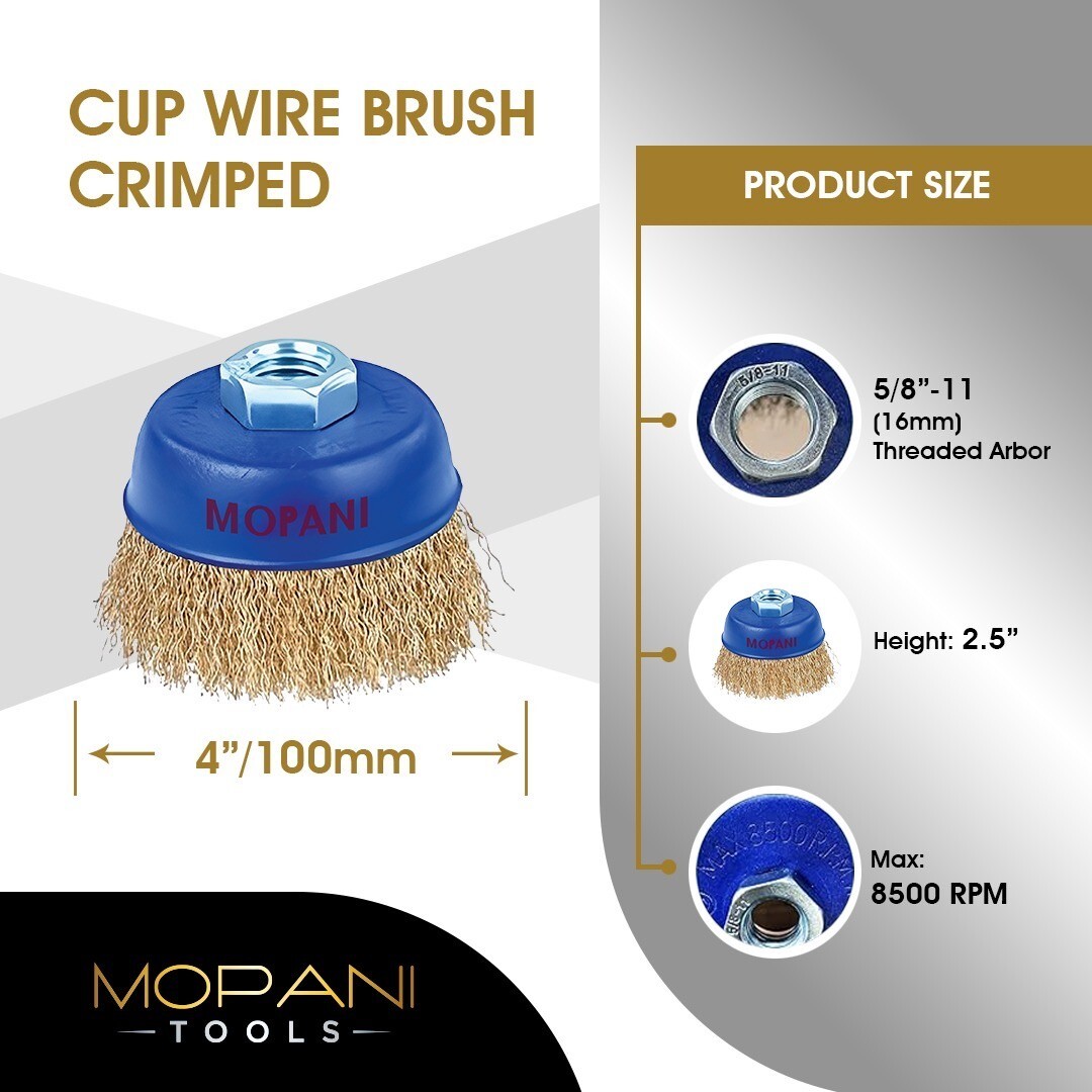 4″ Crimped Wire Cup Wheel Brush Set For Grinders, 5/8″-11 Threaded Arbor: 2 Pack
