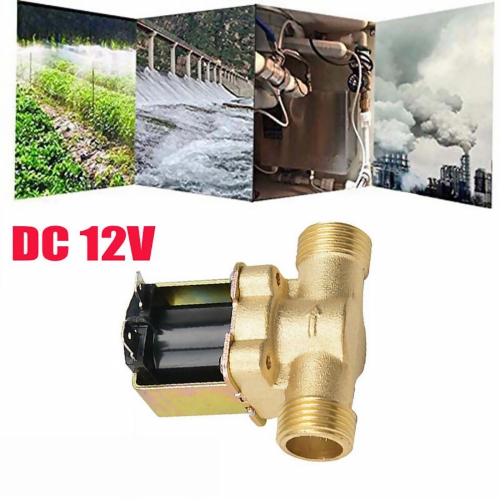 DC12V 1/2 Inch Brass Electric Solenoid Valve Normally Closed For Water 0.8Mpa