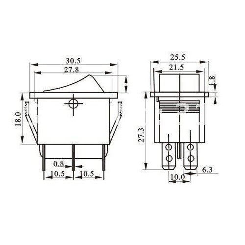 Latching Rocker Switch DPDT 6-Pin 16A 250VAC/20A 125VAC Up/Down On-Off-On Black