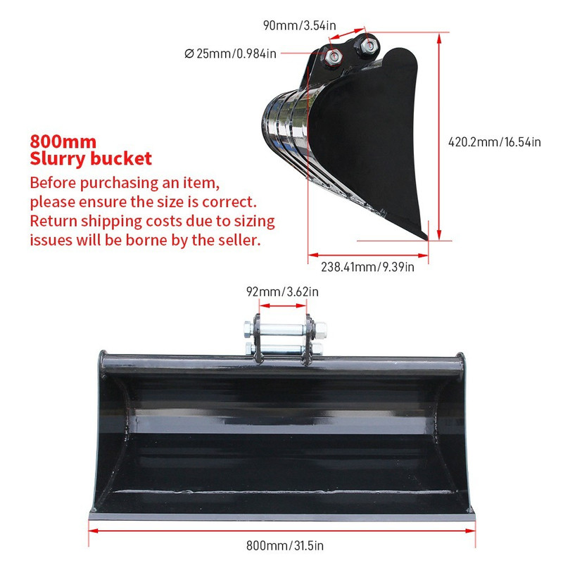 800mm Plain Flat Bucket For 0.8-1.5 Ton Mini Excavator Attachmenst FREE SHIPPING