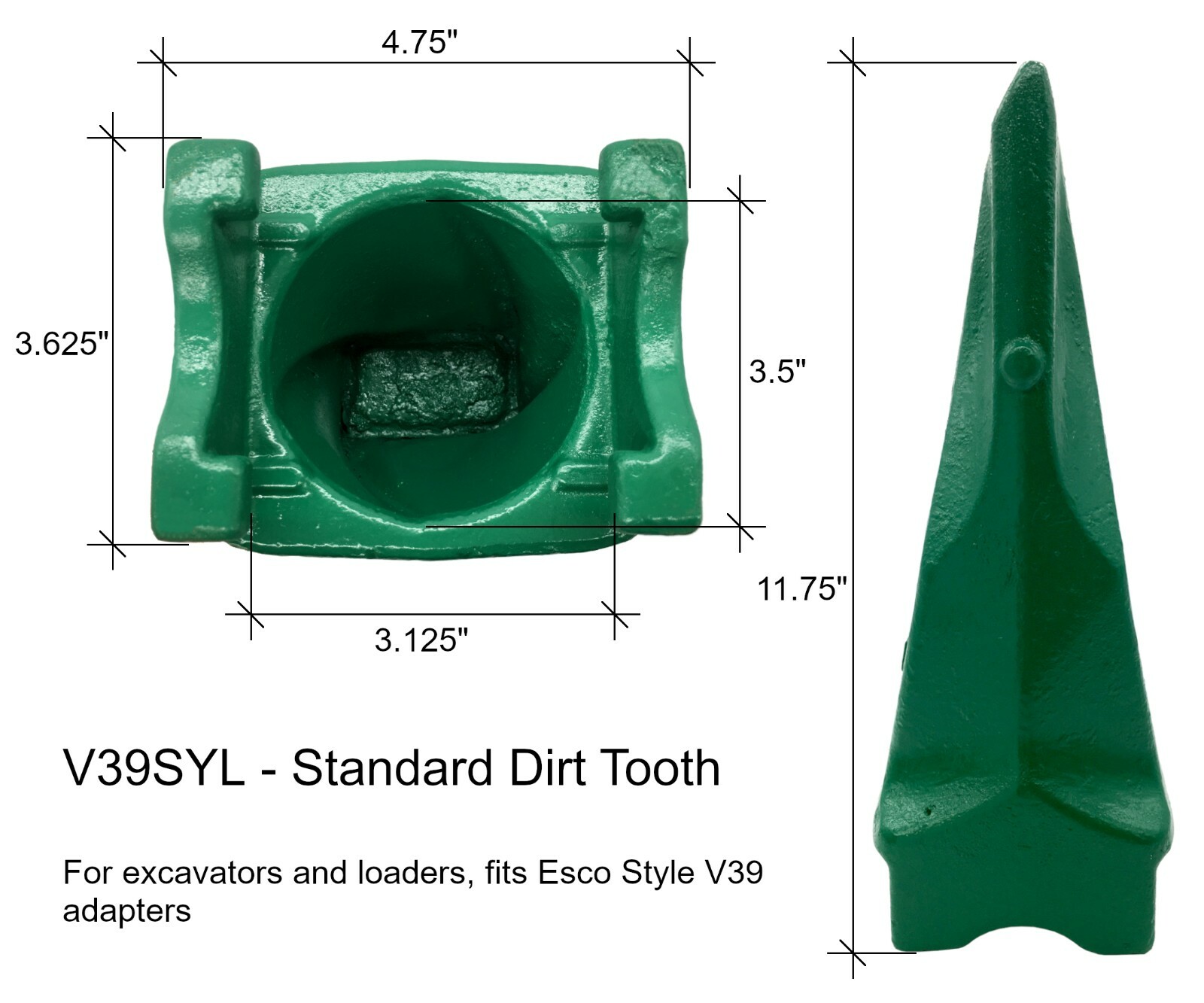 1 – ‘fits Esco Super V’ Excavator, Wheel Loader Bucket Tooth w/Pin – V39SYL