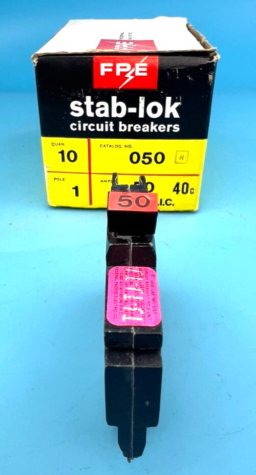 Federal Pacific 50 Amp 1 Pole Type NC Circuit Breaker FPE Stab-Lok Thin 20A *NEW