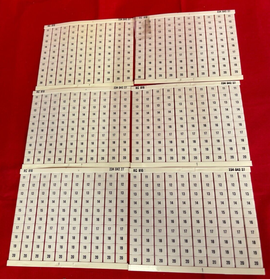 ENTRELEC MARKING CARDS #234-042-27 RC 810 HORIZONTAL LEGEND 11-20 **LOT OF 6**