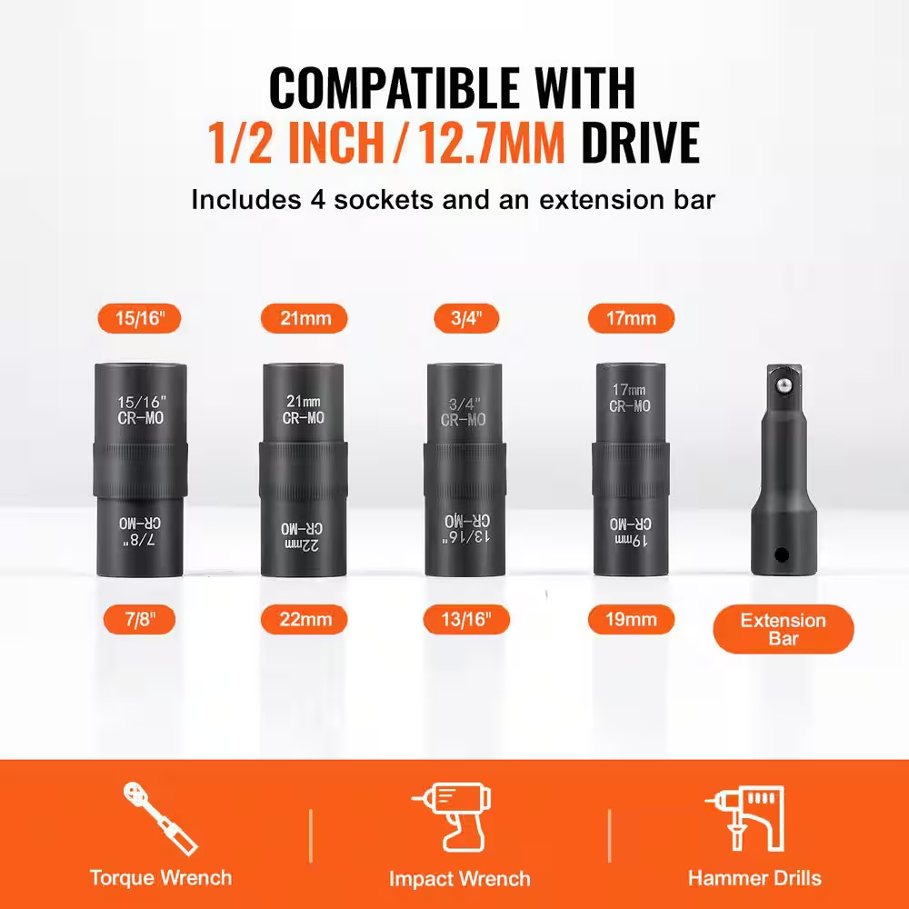 Lug Nut Impact Socket Set, 1/2 In. Drive Metric and SAE 6-Point Flip Socket Set,