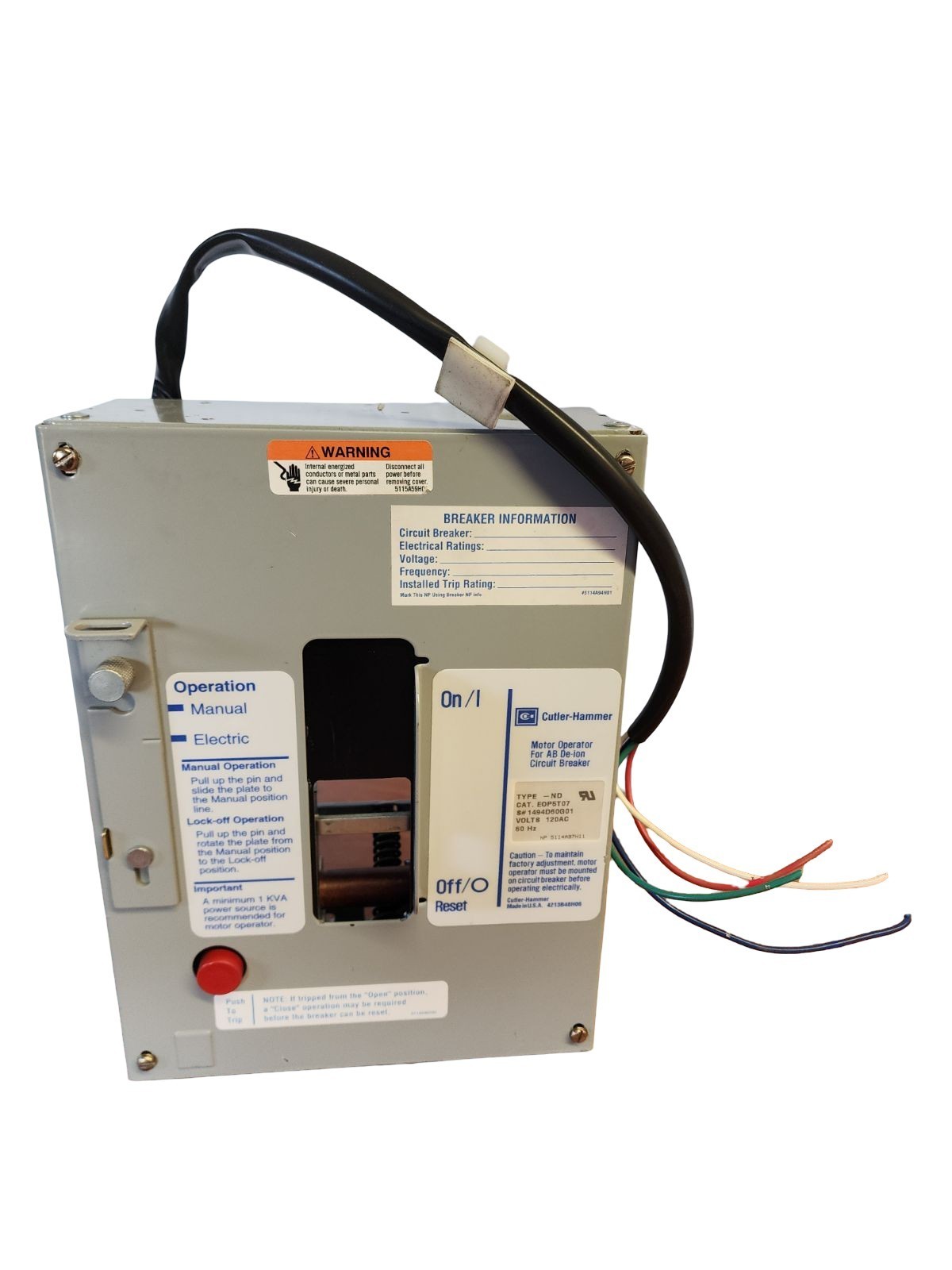 Cutler‑Hammer EOP5T07 Motor Operator 120V 60Hz for AB De‑Ion Type ND 120V Drive