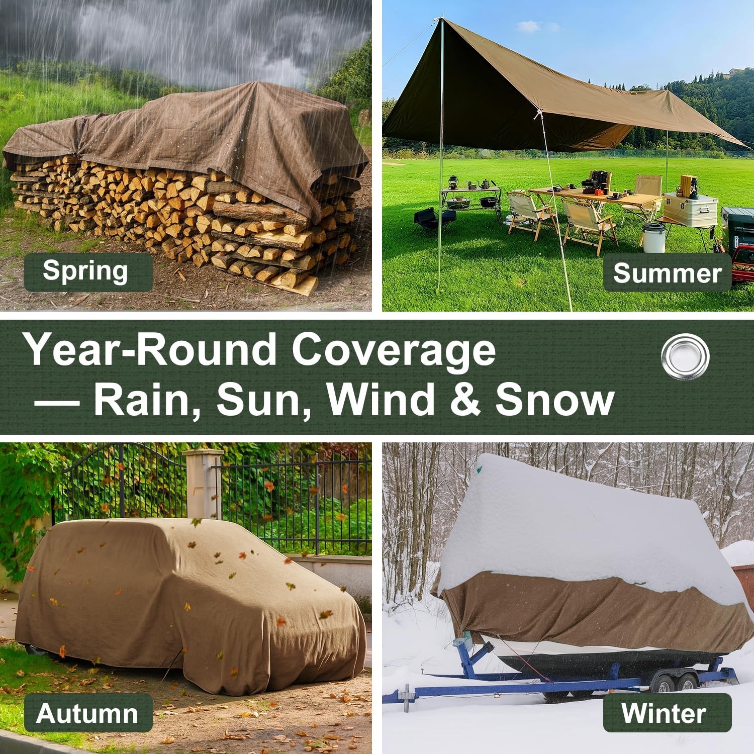 Canvas Tarp 6×8 Feet, 12 Oz Heavy Duty Water Resistant with Rustproof Grommet…