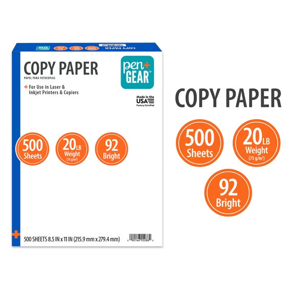 Pen+Gear Copy Paper, 8.5″ x 11″, 92 Bright, 20 lb., 2 Reams (1,000 Sheets)