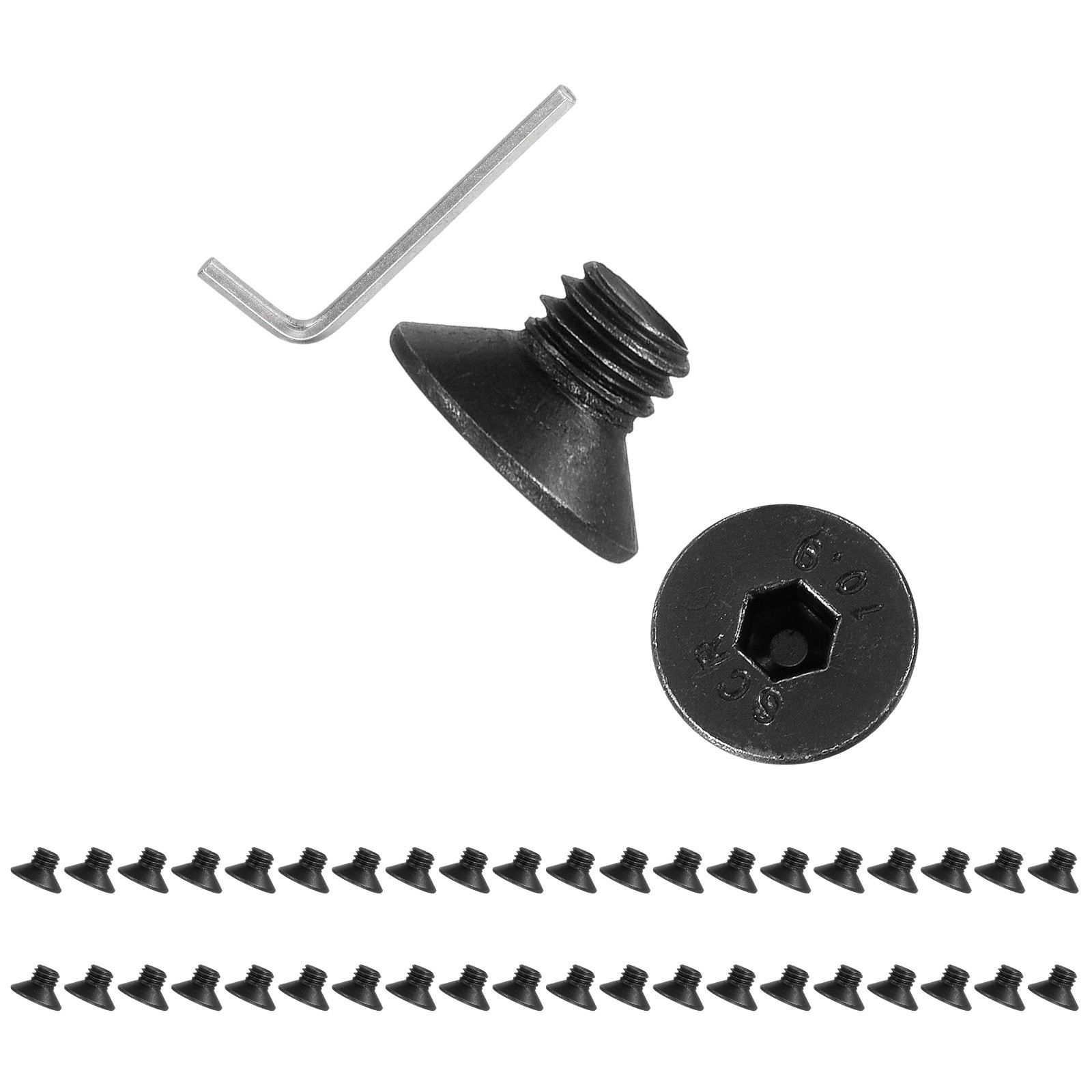 M5x6 mm Flat Head Socket Cap Screws, 100 Pcs Bolt with Hex Spanner, Black