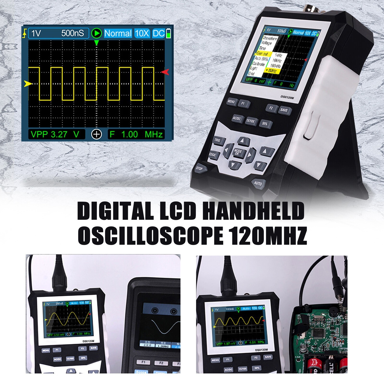 Handheld LCD Digital Oscilloscope 120MHz Bandwidth 500MSa/s Sampling Rate E6C1