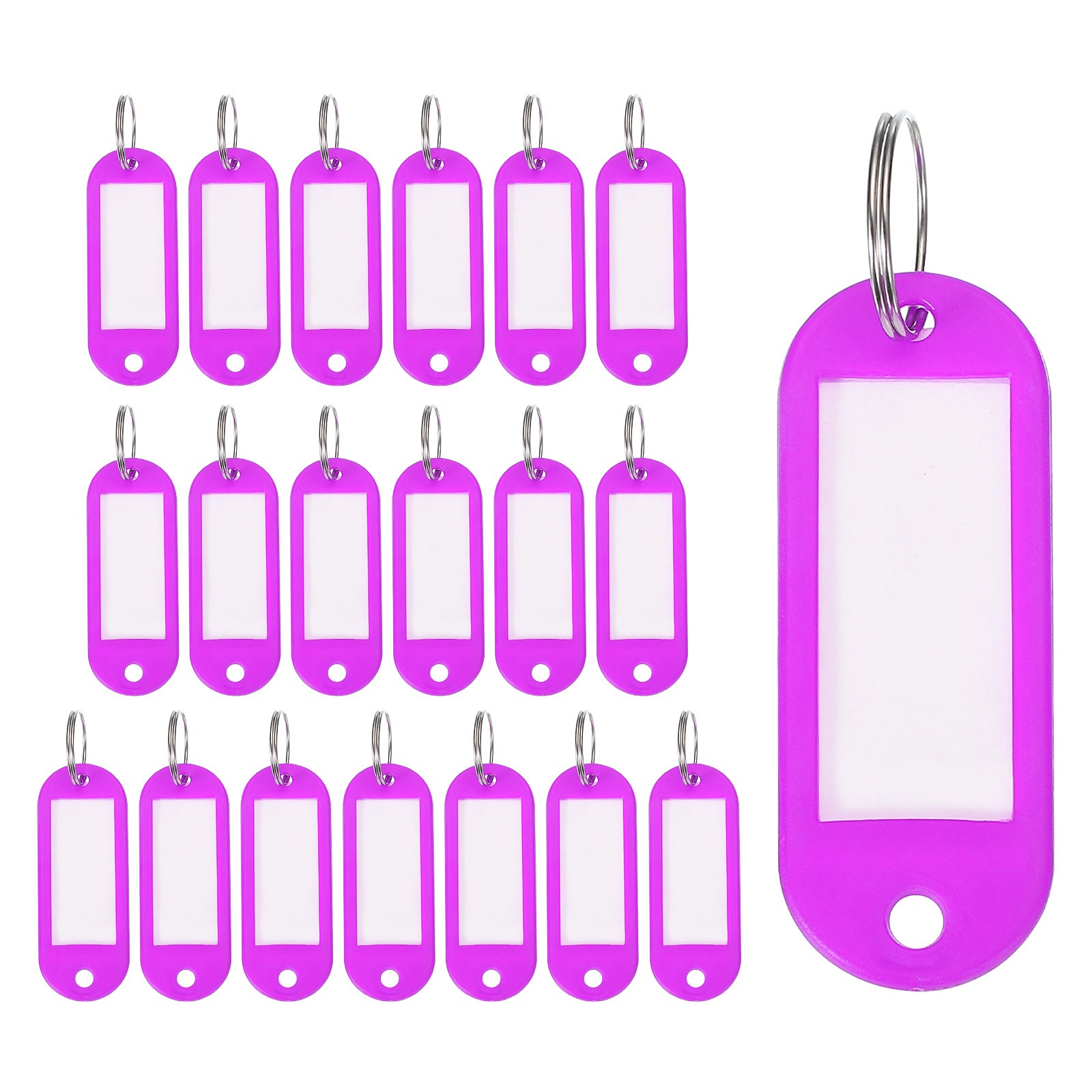 20pcs Plastic Key Tags with Split Ring Labels Window Pink