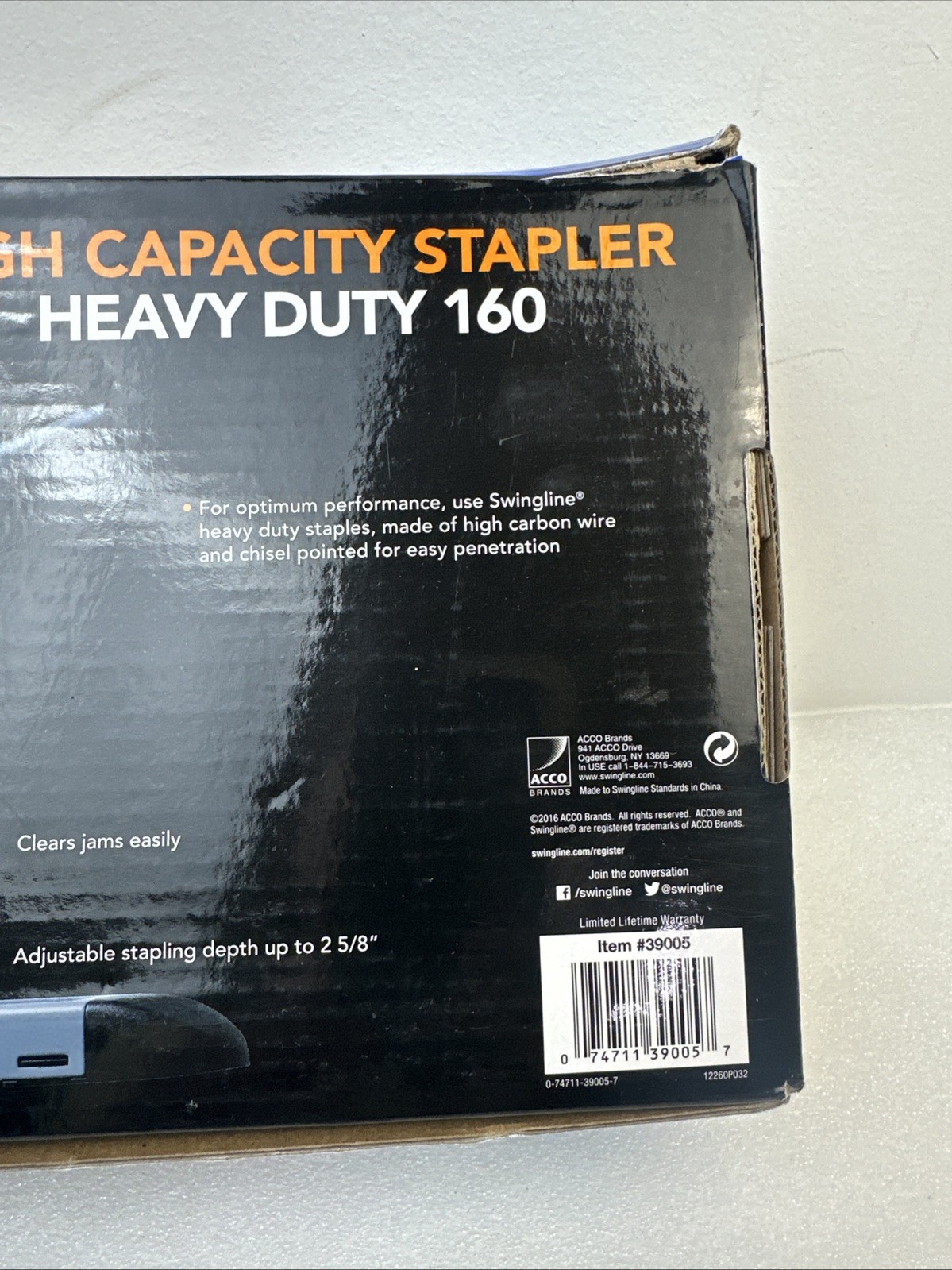 Swingline Heavy Duty Stapler, 160 Sheet Capacity, Jam Free, 160, Black/Gray