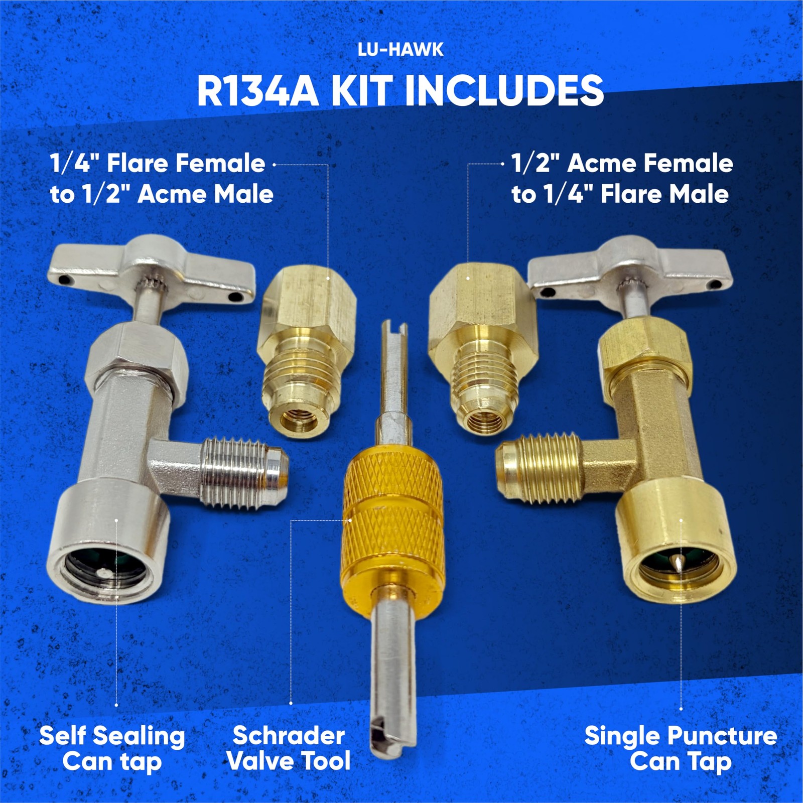 R134A Adapter Kit, SelfSeal & Puncture Can Taps, Core Tool