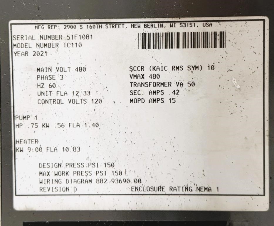 AEC WATER TEMPERATURE CONTROLS MODEL TC110