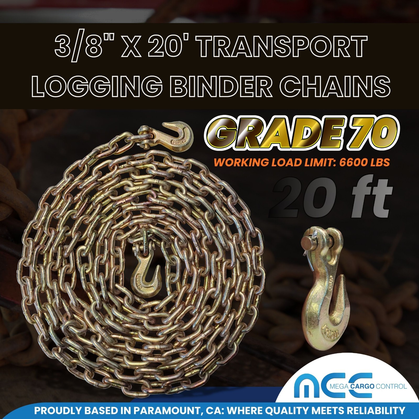 G70 Heavy Duty 5/16″ 3/8″ 1/2″ x 20′ Tow Chain Binder Flatbed Trailer Transport