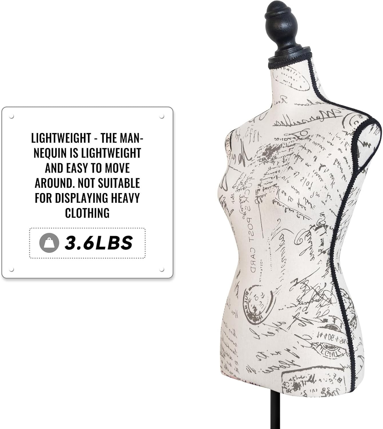 Female Mannequin Torso with Plastic Tripod Base Stand 58″-67″ Adjustable Height