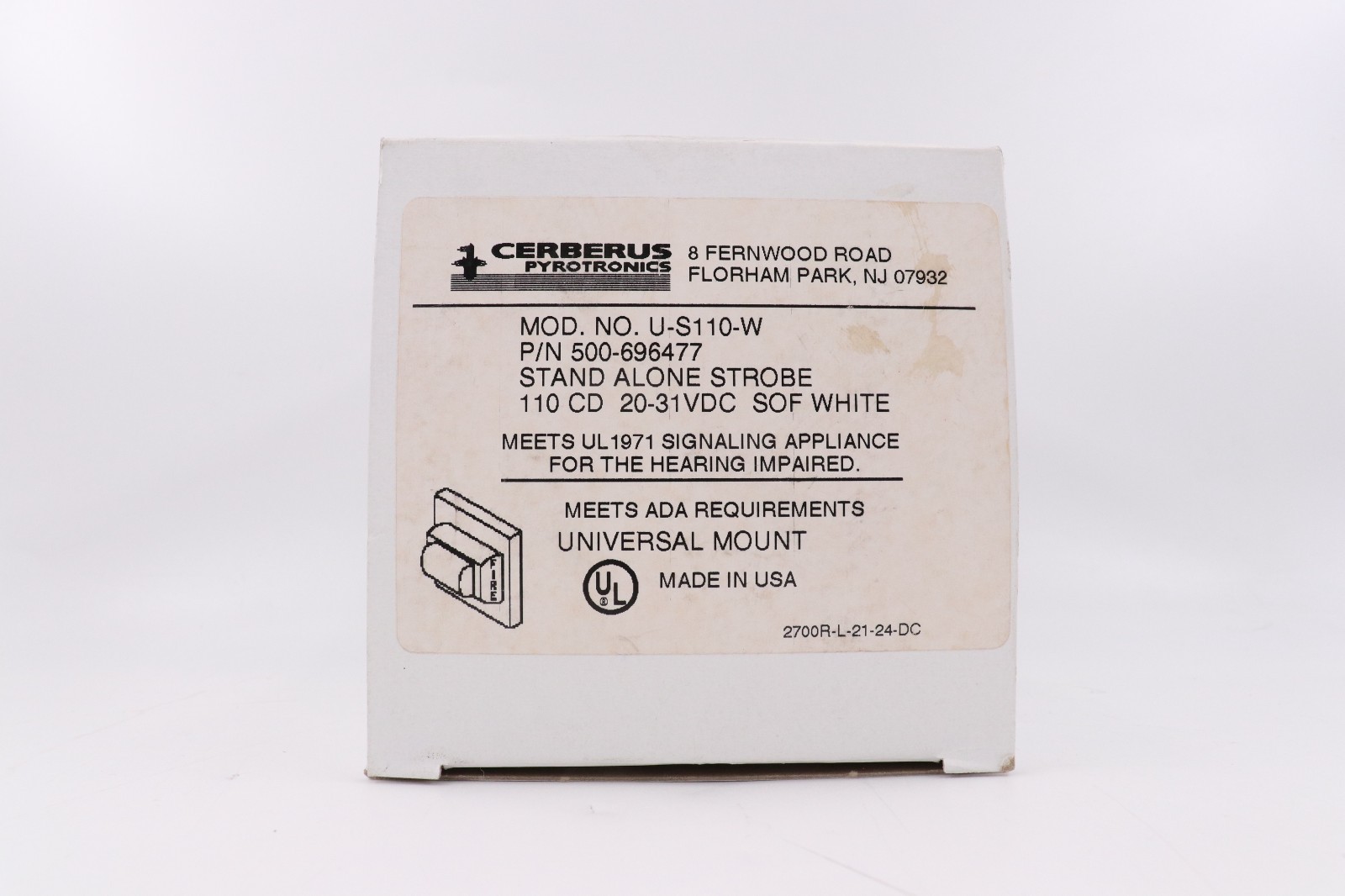 CERBERUS U-S110-W 500-696477 STAND ALONE WALL STROBE 110CD 20-31VDC, SOFT WHITE